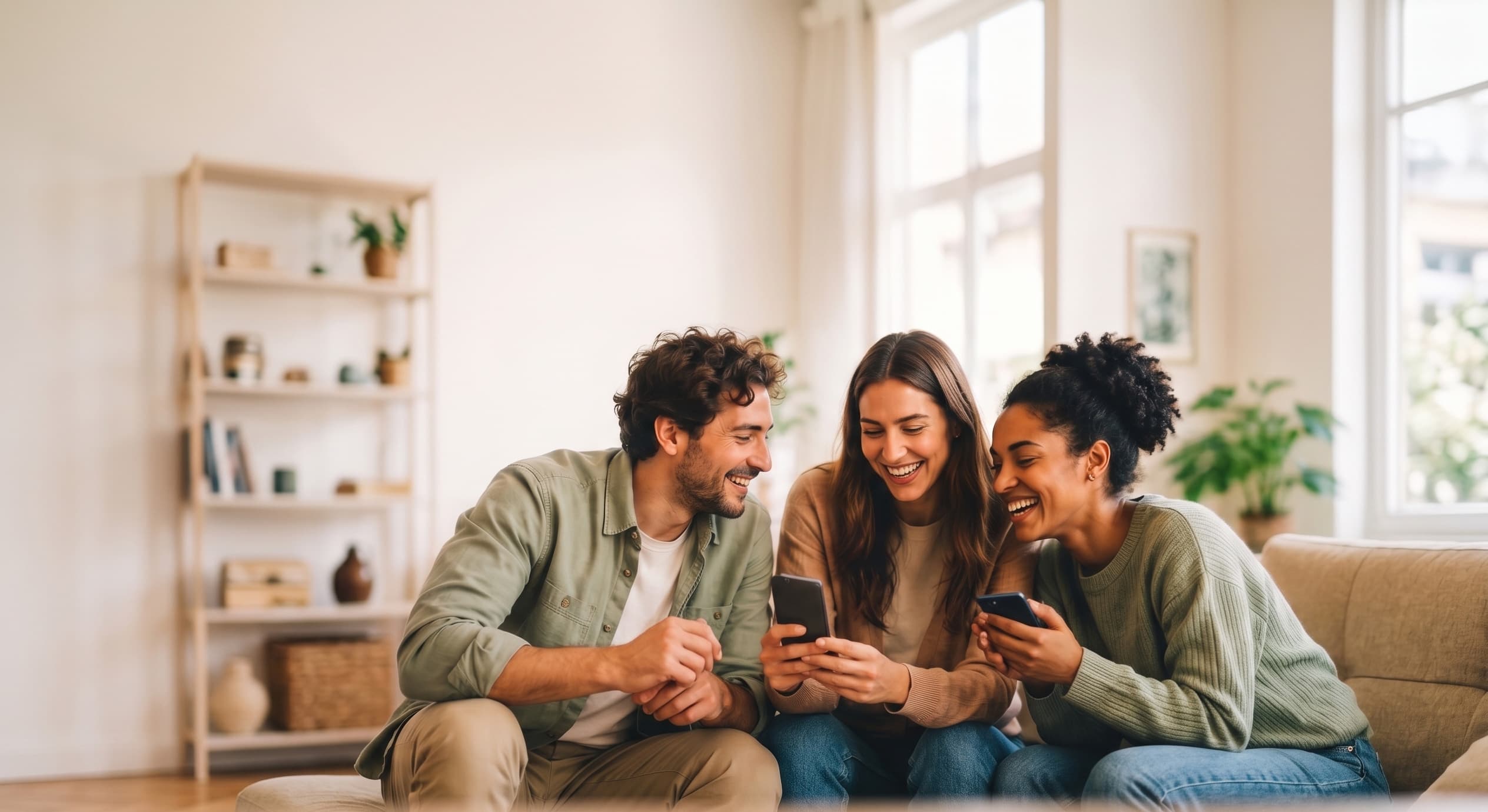 Trois amis partagent une bonne adresse devant un téléphone